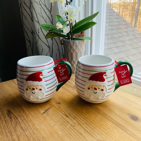 NWT 2pc Christmas Mugs Santa Mug Set Hand Painted Hot Cocoa Christmas Gift Idea - Picture 3 of 8